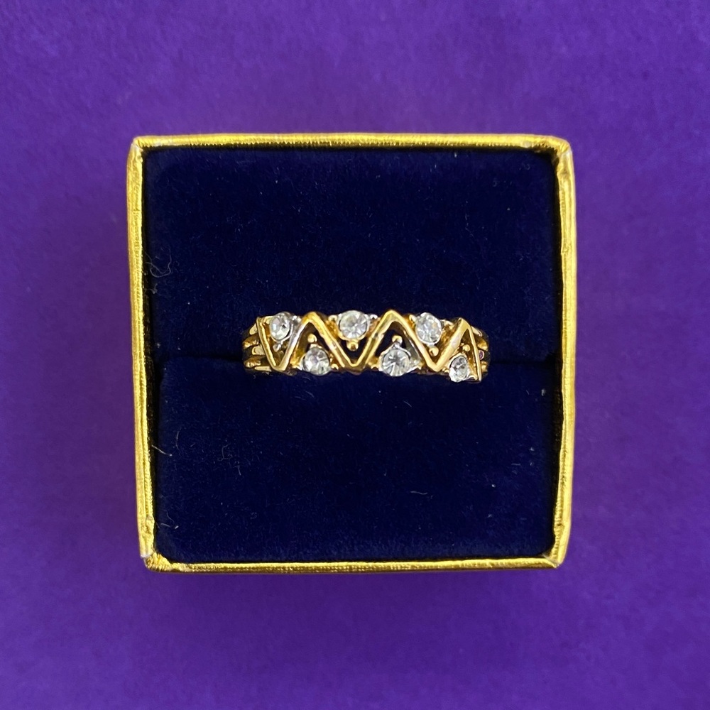 💛 Vintage 18k Gold Plated Chevron Crystal Ring | Zig Zag Stack Ring | Sparkle
